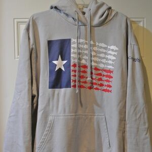 MENS XXL COLUMBIA PFG GRAY HOODIE WITH TEXAS FLAG FISH